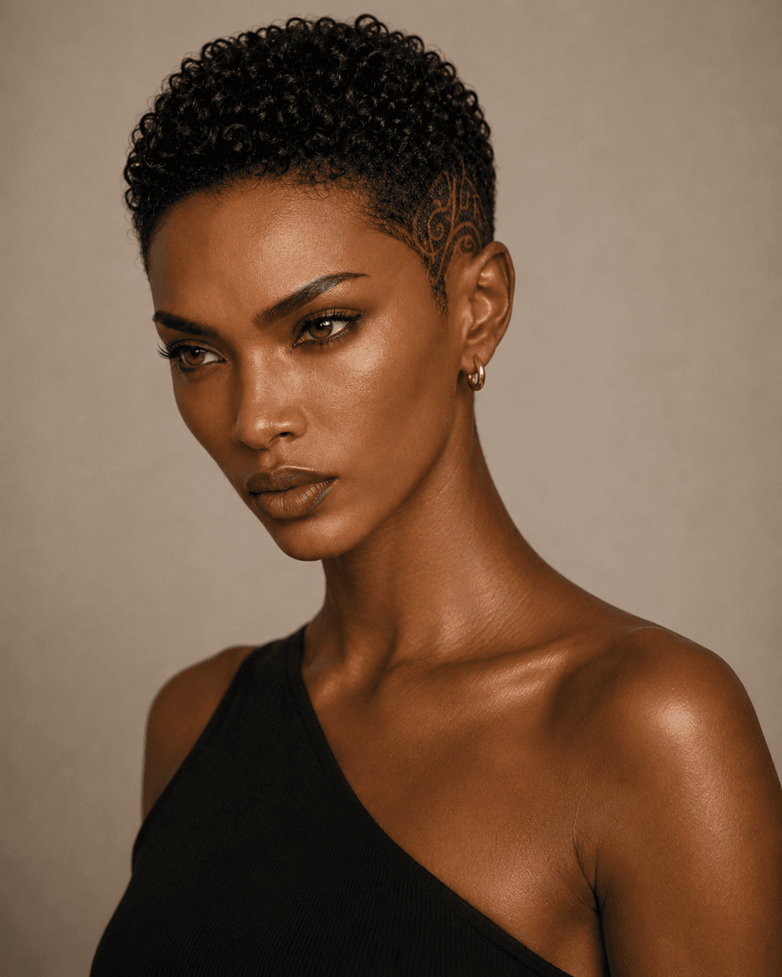 Beauty study — three-quarter angle, sculptural shadow.